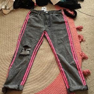 Adika washed black jeans with pink stripes
